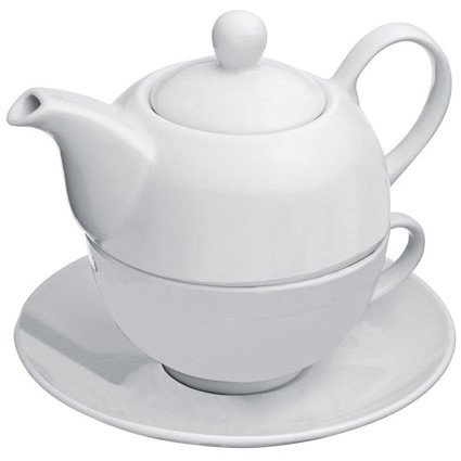 Teekanne mit Tasse und Untersetzer