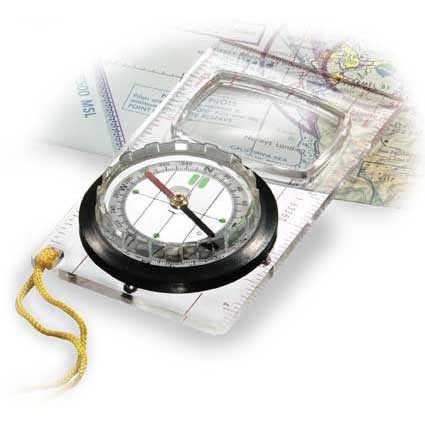Kompass mit Lupe und Zentimeterangabe