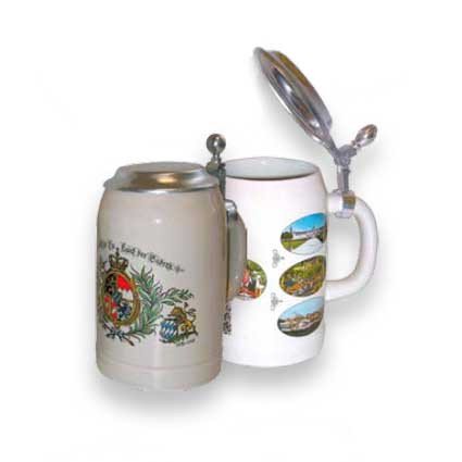 Bierkrug Steingut mit Zinndeckel