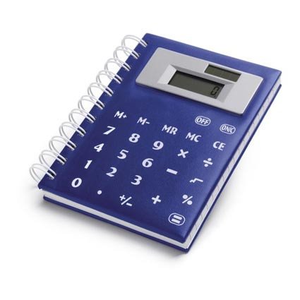 Notizbuch mit Taschenrechner im Cover