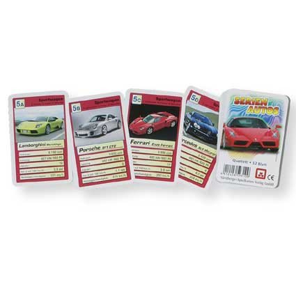 Quartett-Kartenspiel mit Serienautos