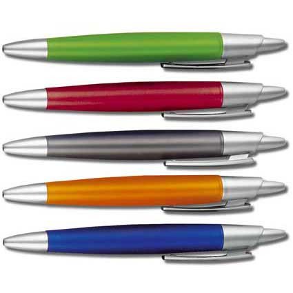 Kunststoff-Kugelschreiber mit silbernen Applikationen