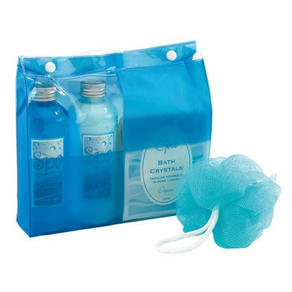 Badeset in transparent-blauer PVC-Tasche