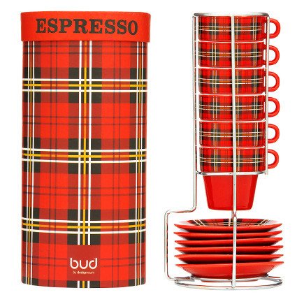 Espressoset in Tartan-Design