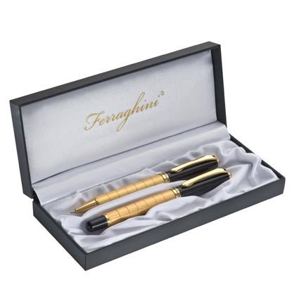 Ferraghini Schreibset Kugelschreiber und Füller gold in Box